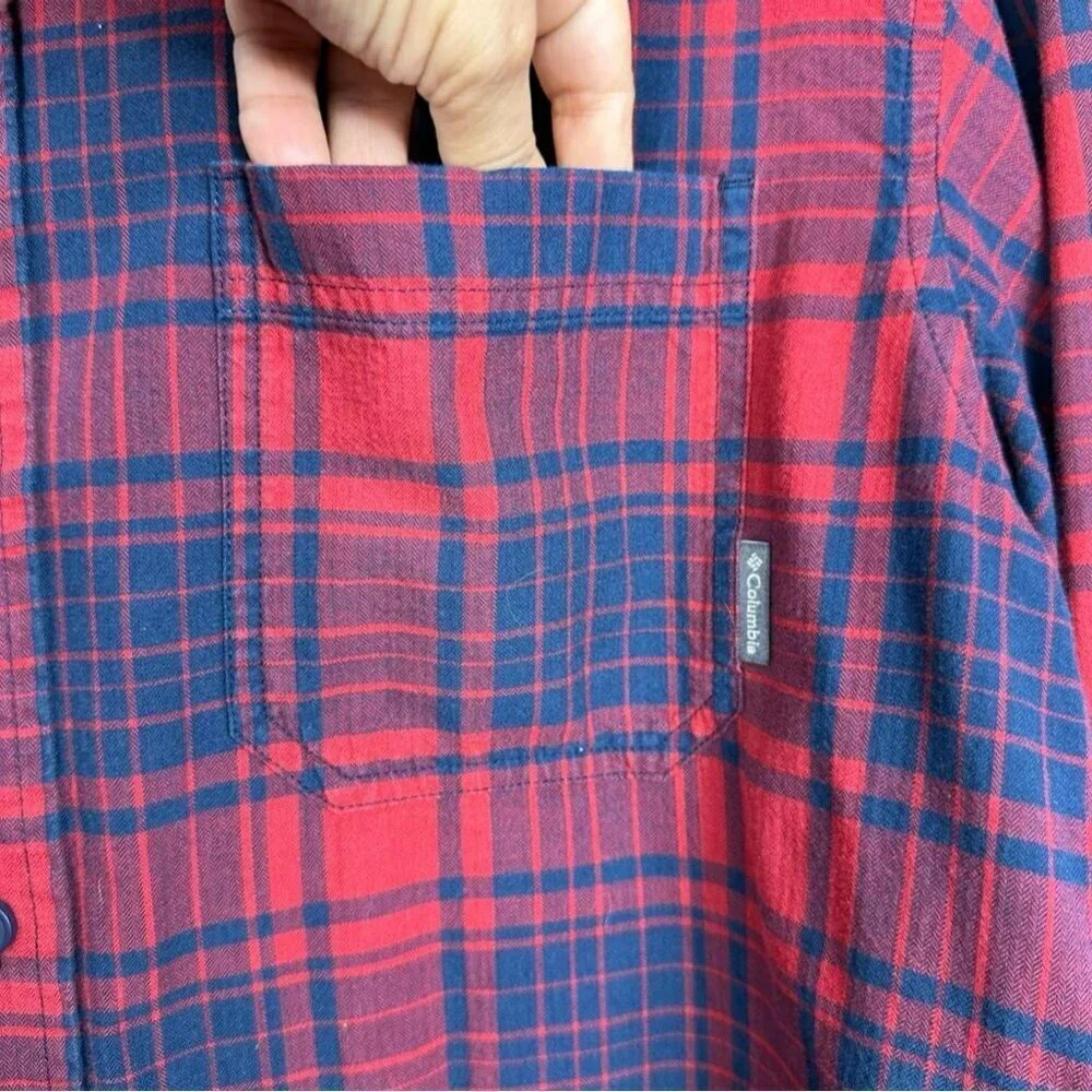 Columbia Casual Button-Down Men's Long Sleeve Blue‎ & Red Plaid Shirt Size Large - Picture 6 of 9